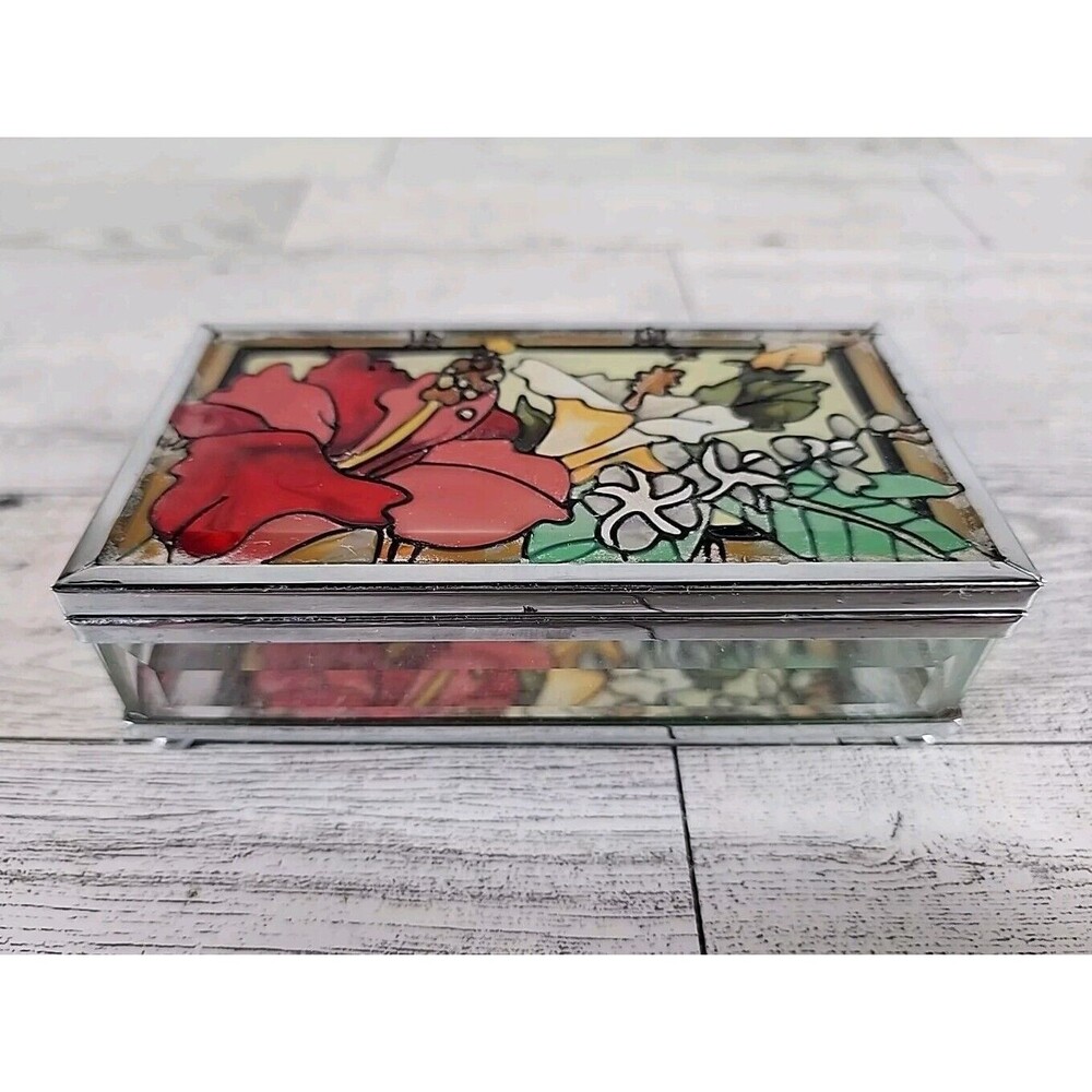 Vintage Hand Painted Joan Baker Design Hinged Jewelry Trinket Box Floral Flower
